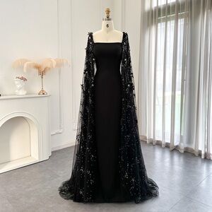 Elegant Black Evening Gown with Sequin Overlay